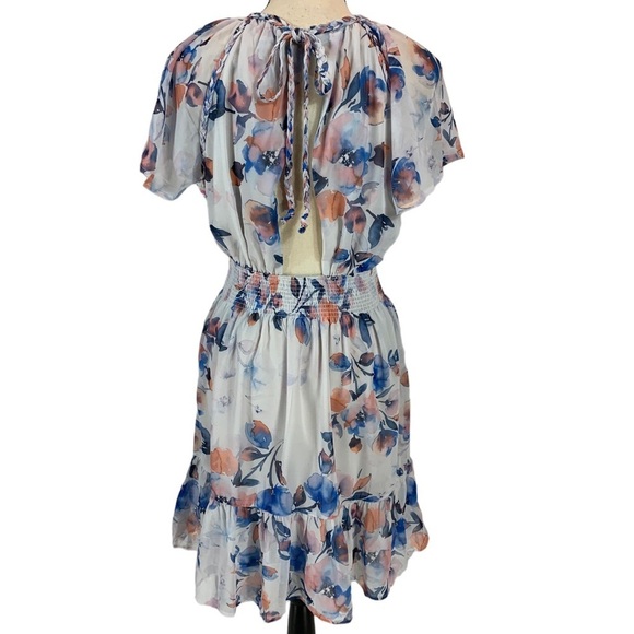 Lovestitch Short Sleeve Braided Collar Ruffle Hem Mini Dress - Blue White - Med - Picture 3 of 9